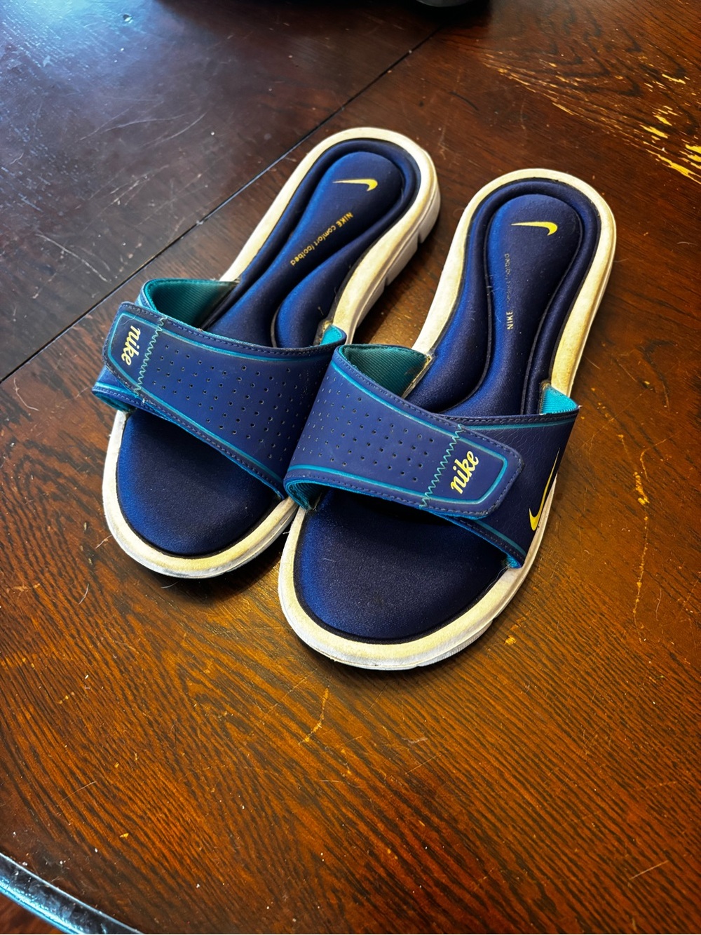 Nike Navy and Yellow Women’s Slide Sandals